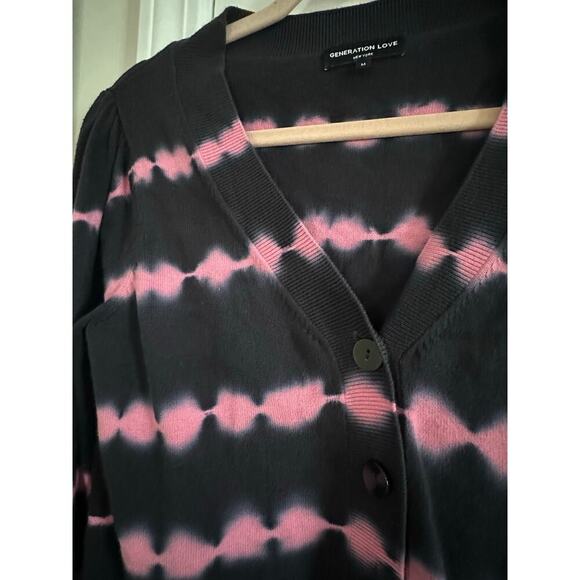 GENERATION LOVE Coco Anna Tie-Dye Knit Cardigan Joggers 2-Piece Set Black Pink M - Picture 4 of 6